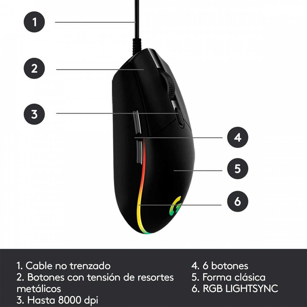 Mouse alámbrico Logitech  G203 Negro