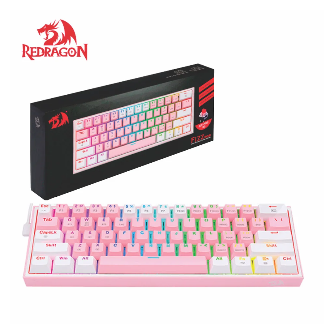 Teclado Gamer FIZZ PRO Blanco-Rosa Redragon Switch Rojo