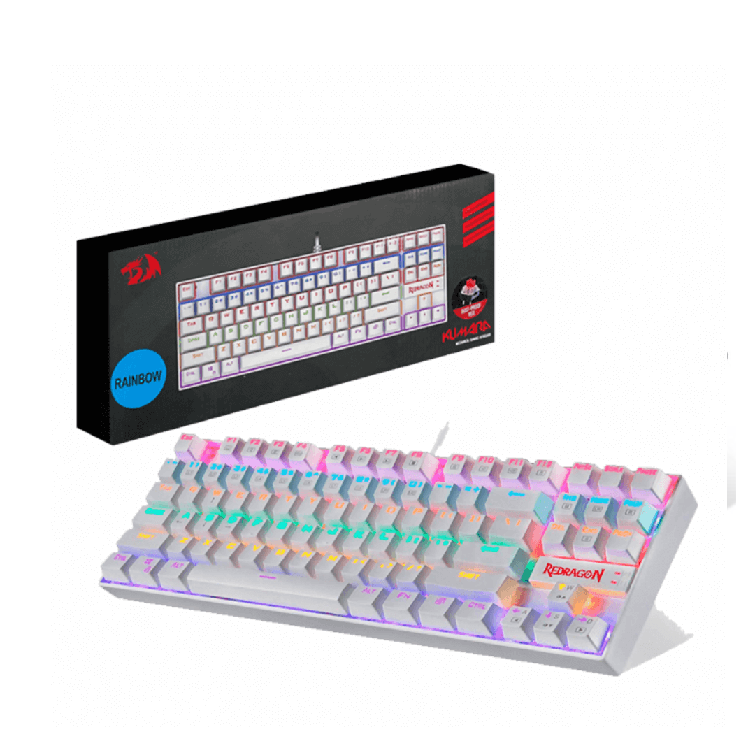 Teclado Gamer KUMARA Rainbow Blanco Redragon Switch Rojo